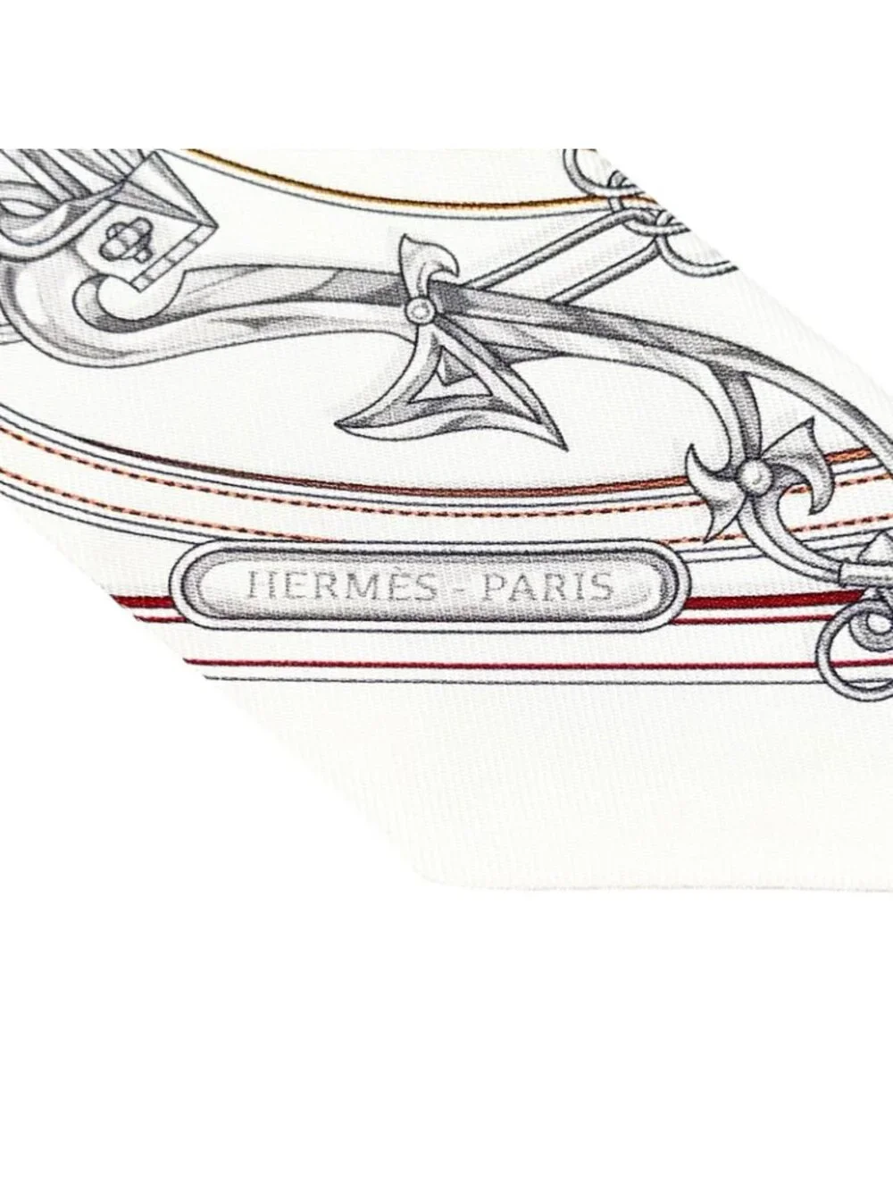 Hermes Twilly Legendary Harness Silk 100% Scarf White Red